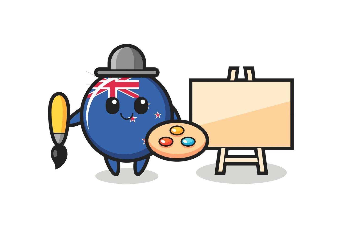 ilustração do mascote do distintivo da bandeira da Nova Zelândia como pintor vetor