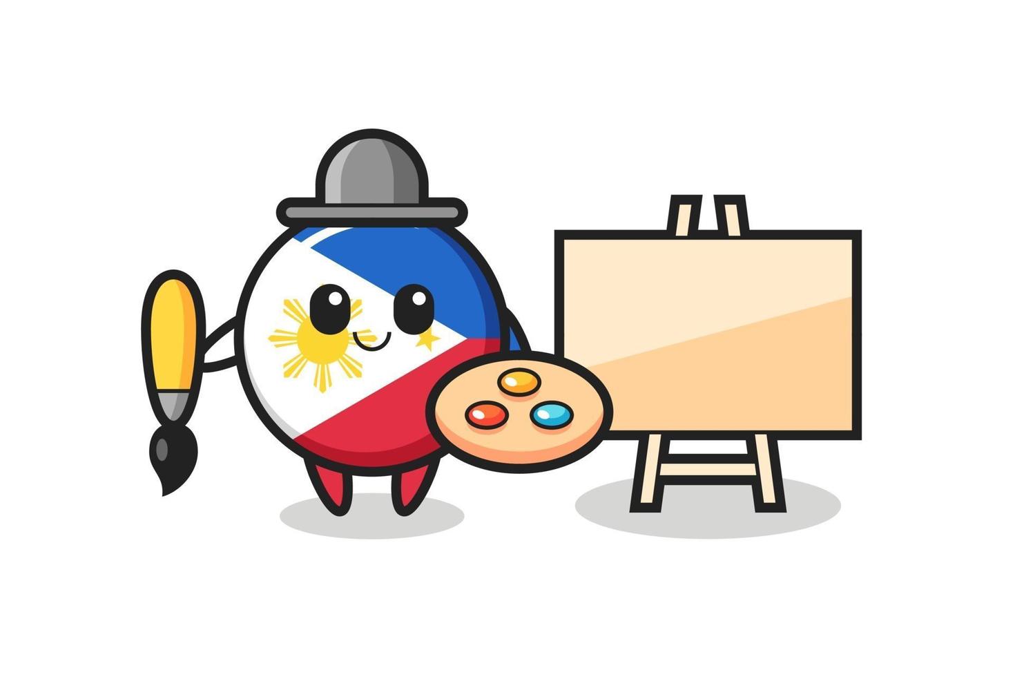 ilustração da mascote do emblema da bandeira das Filipinas como pintor vetor