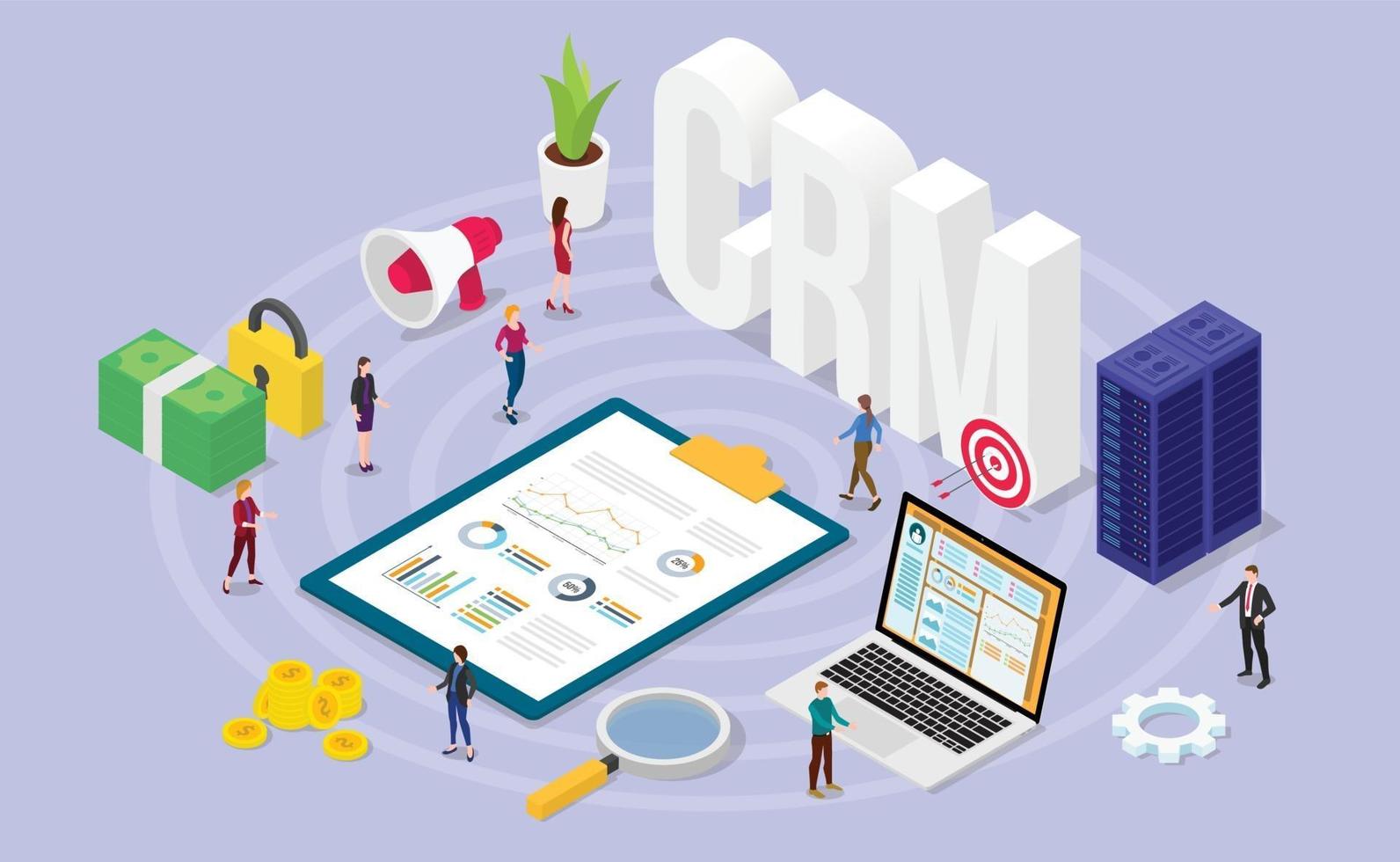 conceito de gerente de relacionamento com o cliente crm com pessoas da equipe vetor