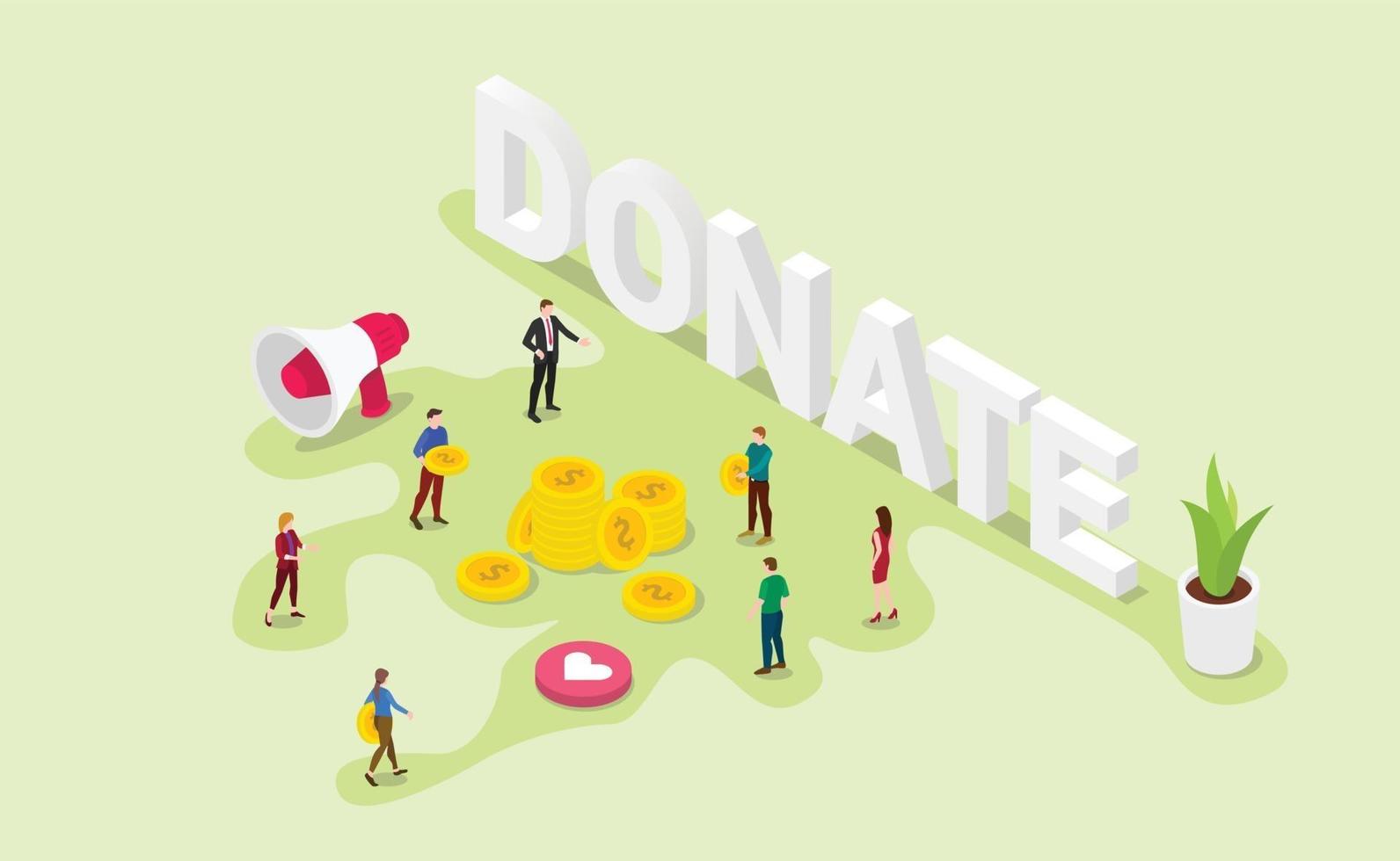 conceito de doação com pessoas da equipe doam dinheiro ou compartilham vetor