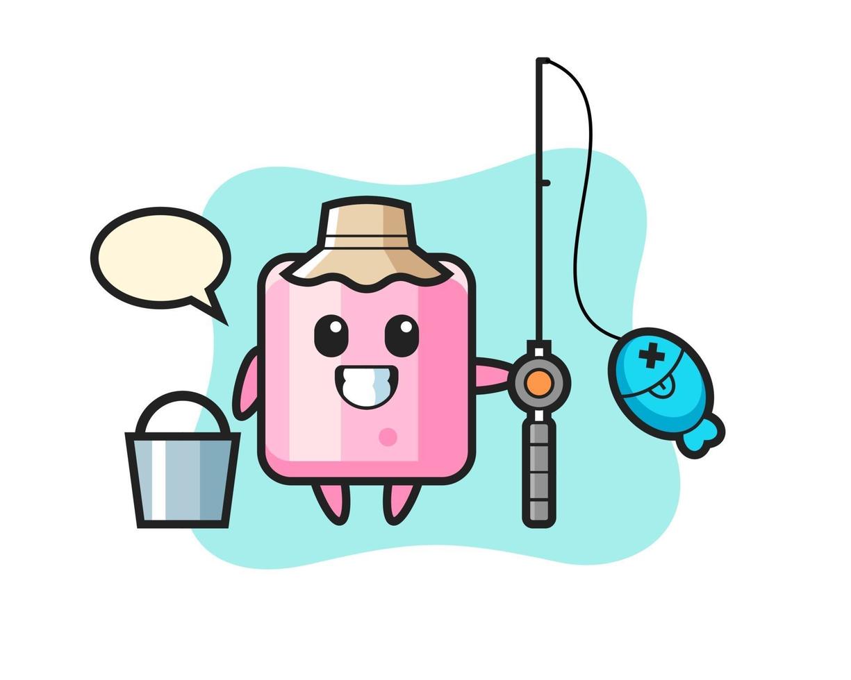 personagem mascote do marshmallow como pescador vetor