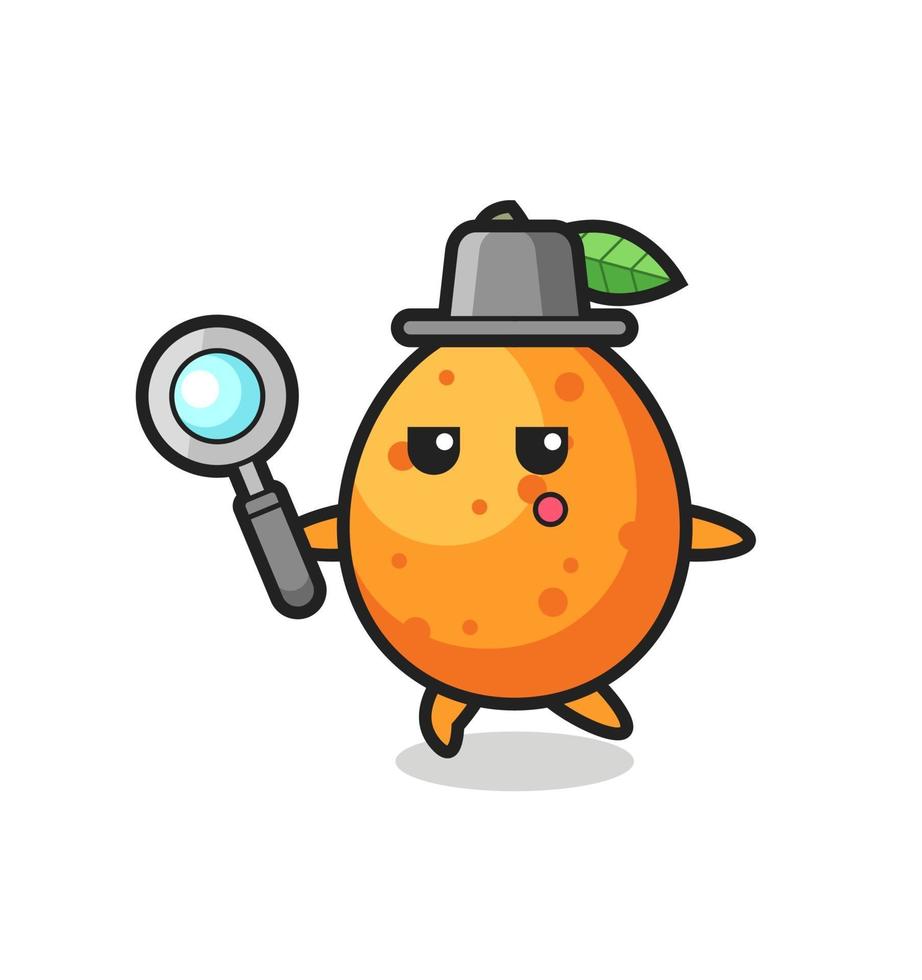 personagem de desenho animado kumquat pesquisando com uma lupa vetor