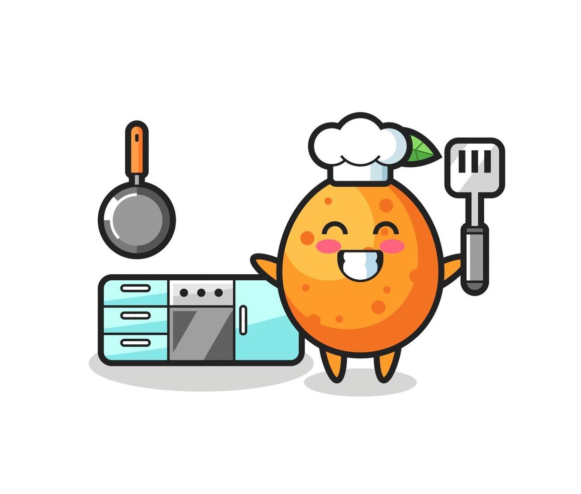 ilustração do personagem kumquat enquanto um chef está cozinhando vetor