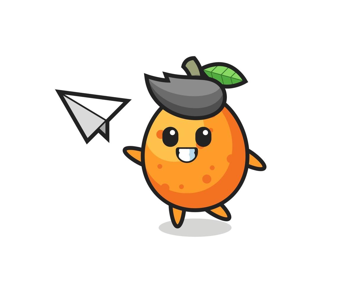 personagem de desenho animado kumquat jogando avião de papel vetor