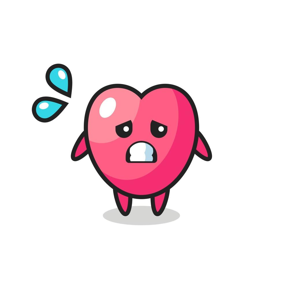 personagem mascote do símbolo do coração com gesto de medo vetor