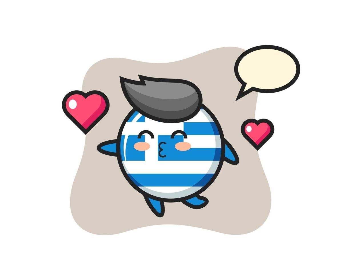 desenho de personagem distintivo da bandeira da grécia com gesto de beijo vetor