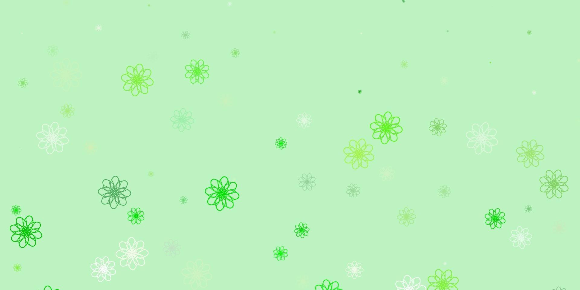 textura de doodle de vetor verde e amarelo claro com flores.