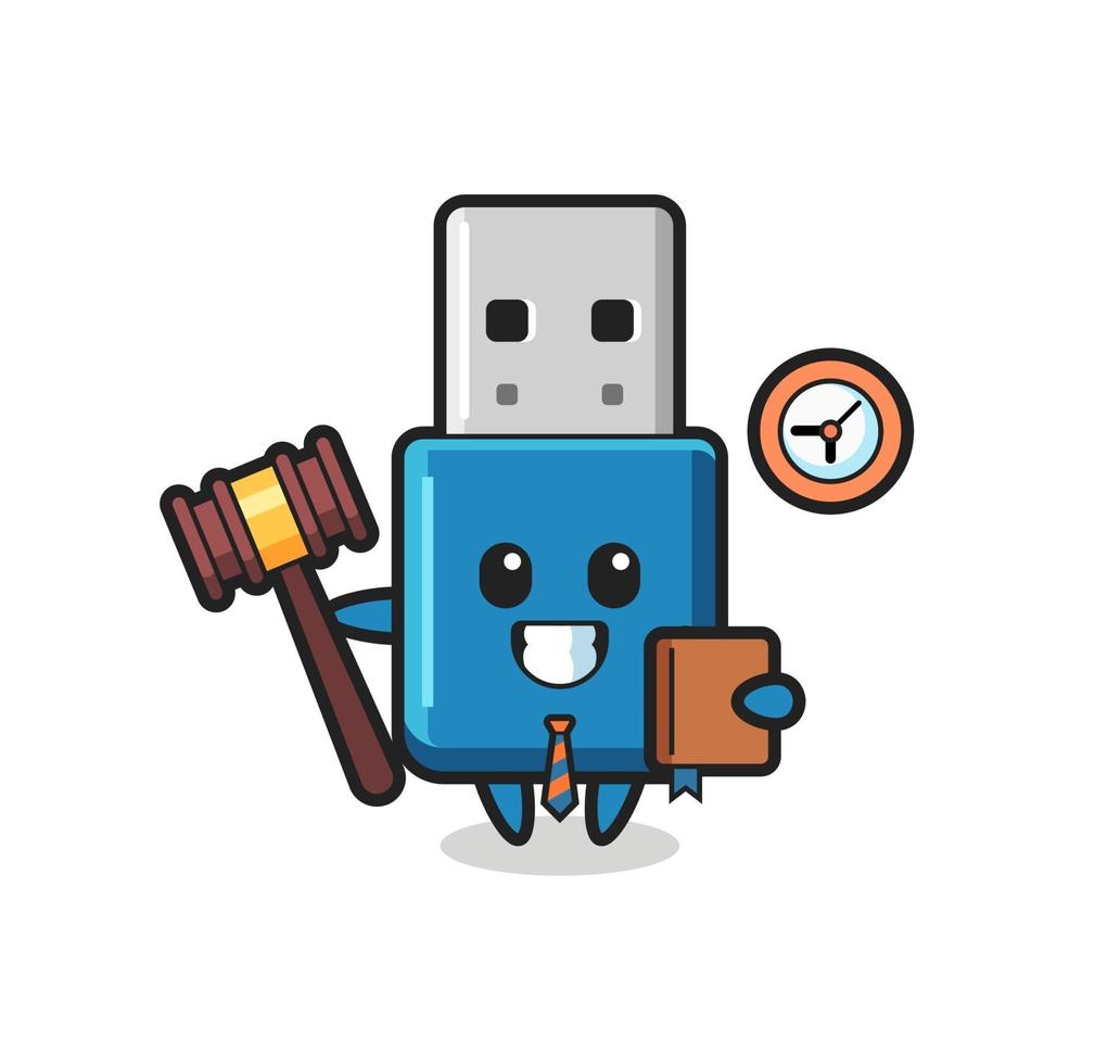 desenho de mascote de flash drive usb como juiz vetor