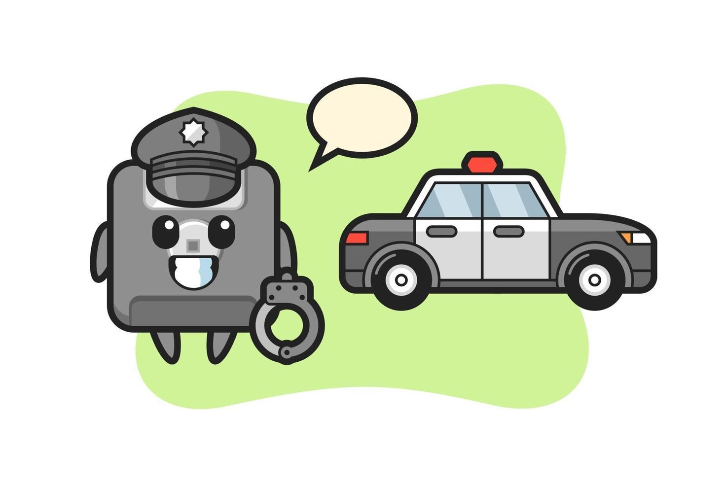 desenho animado mascote de disquete como policial vetor