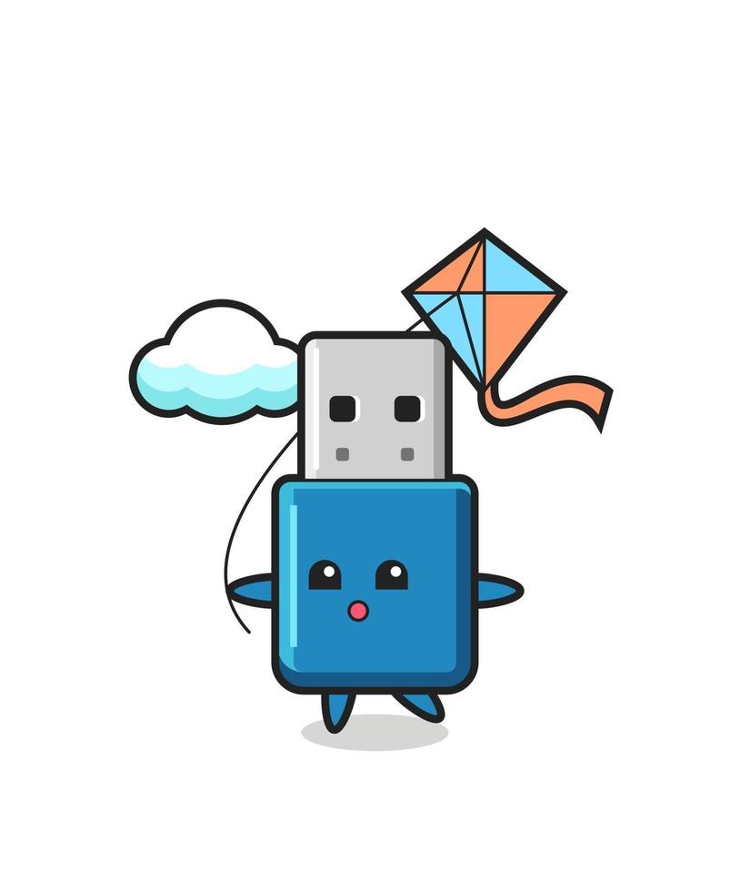 flash drive usb mascote ilustração está jogando pipa vetor