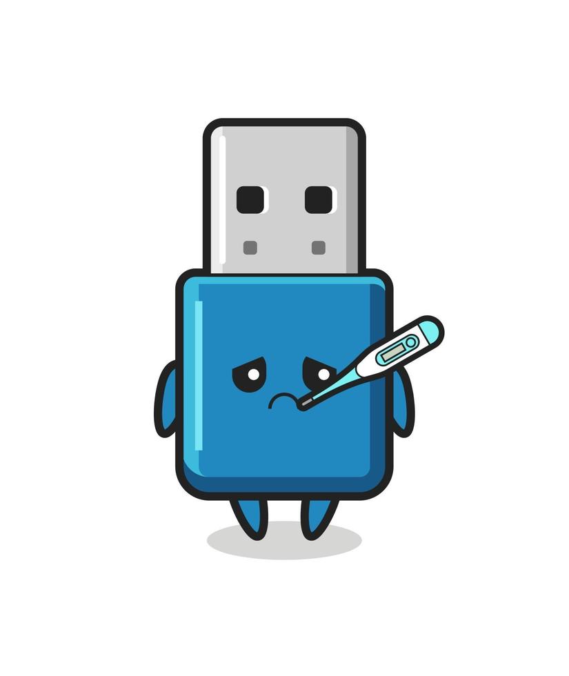 personagem mascote do flash drive USB com quadro febril vetor