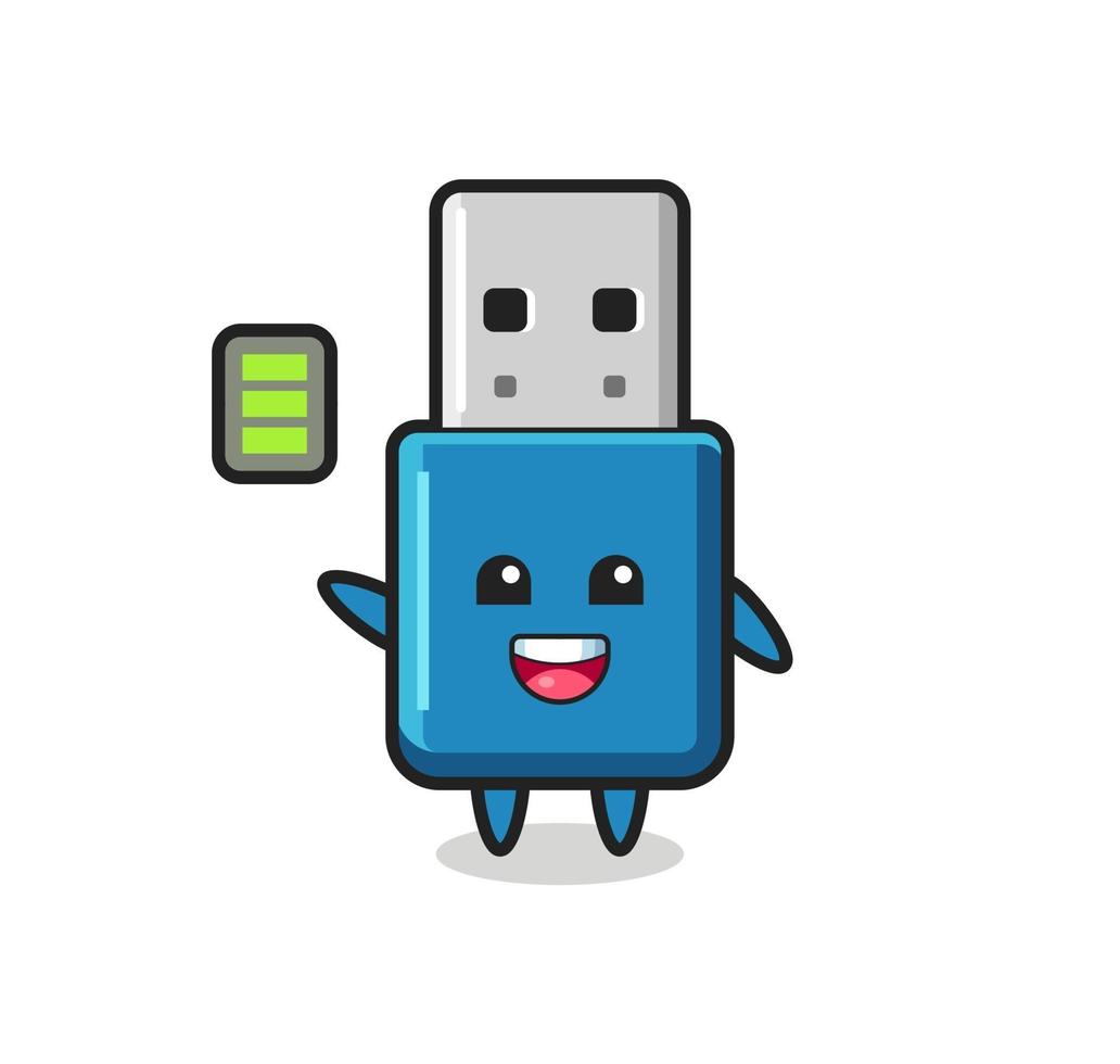 personagem mascote USB flash drive com gesto enérgico vetor