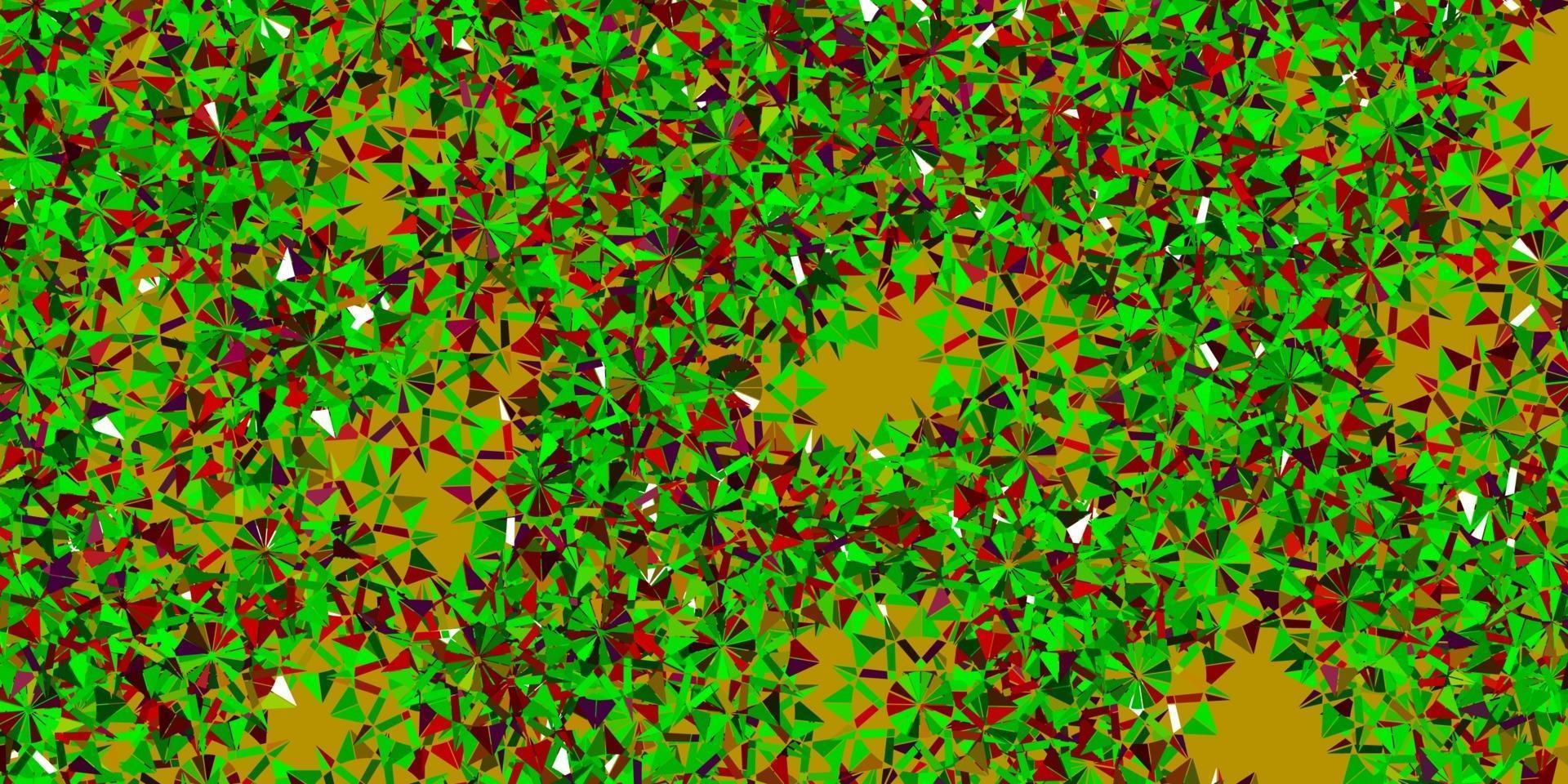 fundo vector verde e vermelho claro com flocos de neve de Natal.