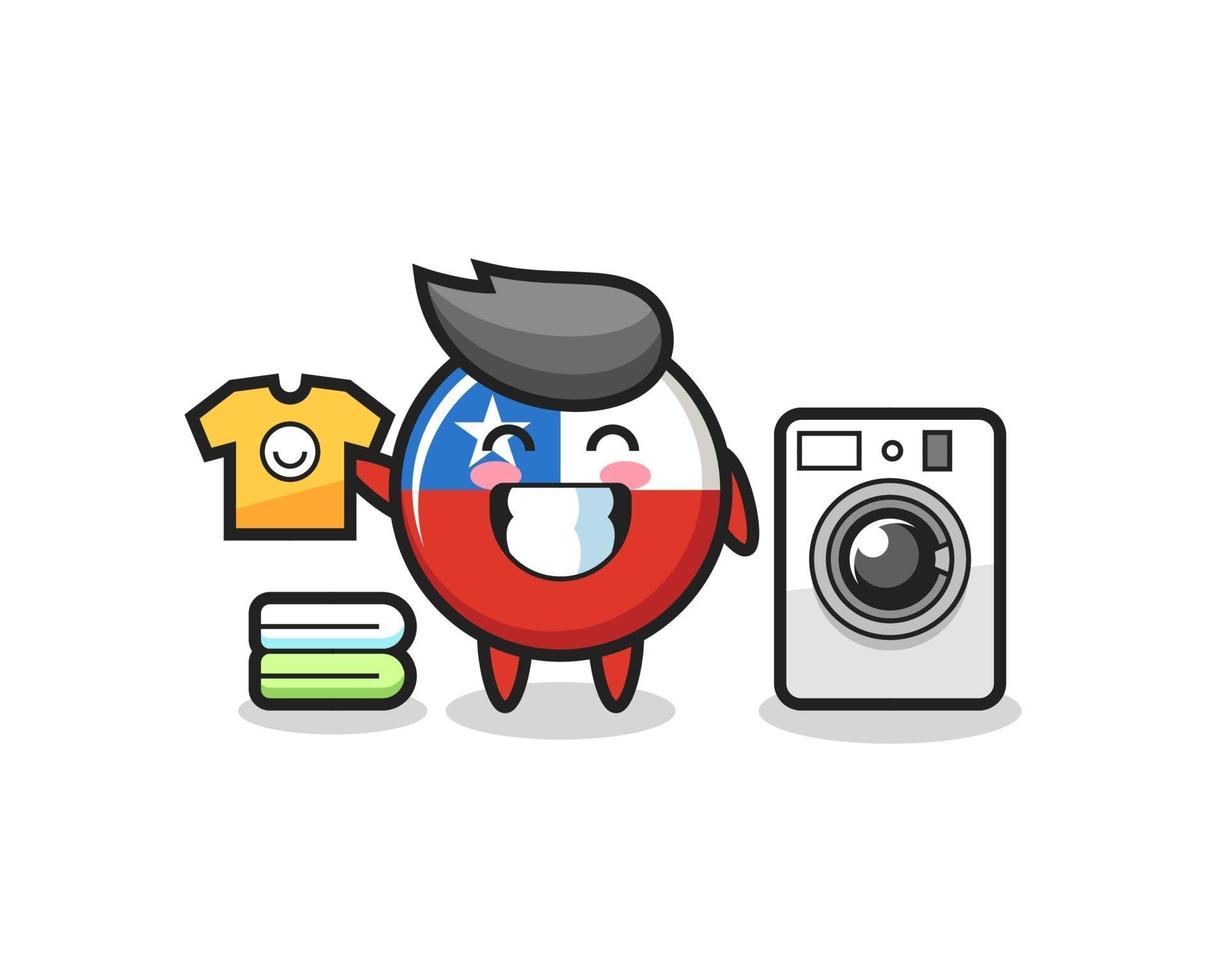 desenho da mascote do emblema da bandeira do Chile com máquina de lavar vetor