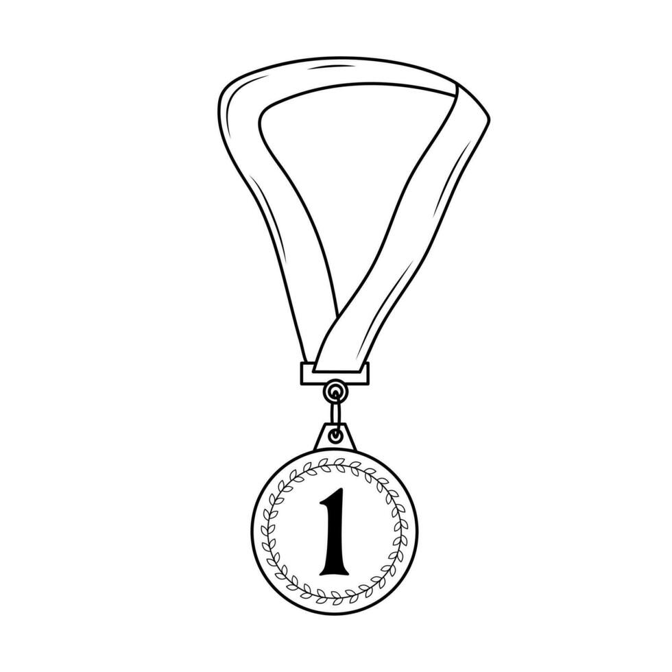 primeiro Lugar, colocar medalha com fita. linear ícone. troféu, ganhador, prêmio, prêmio, concorrência conceito. vetor