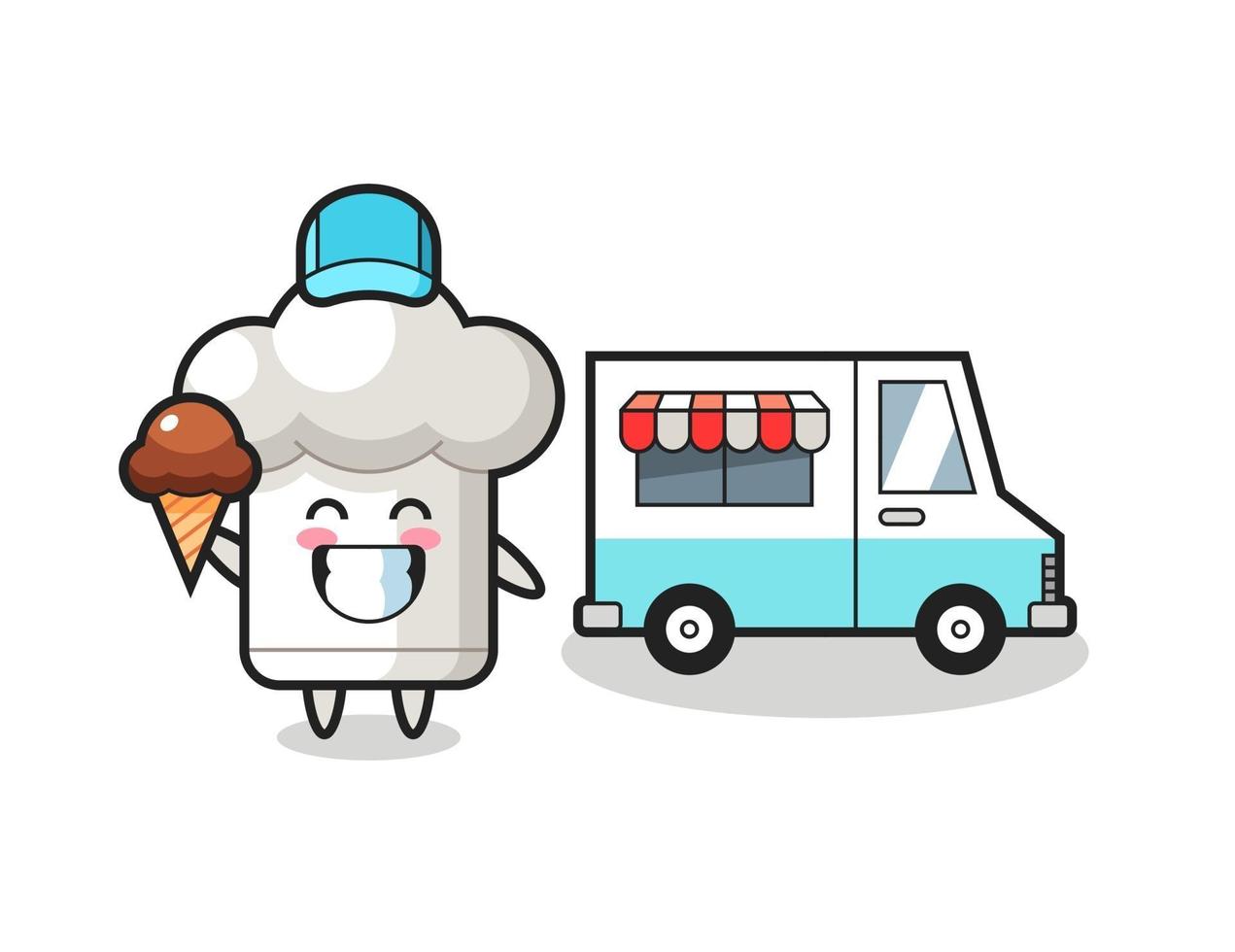 desenho de mascote de chapéu de chef com caminhão de sorvete vetor