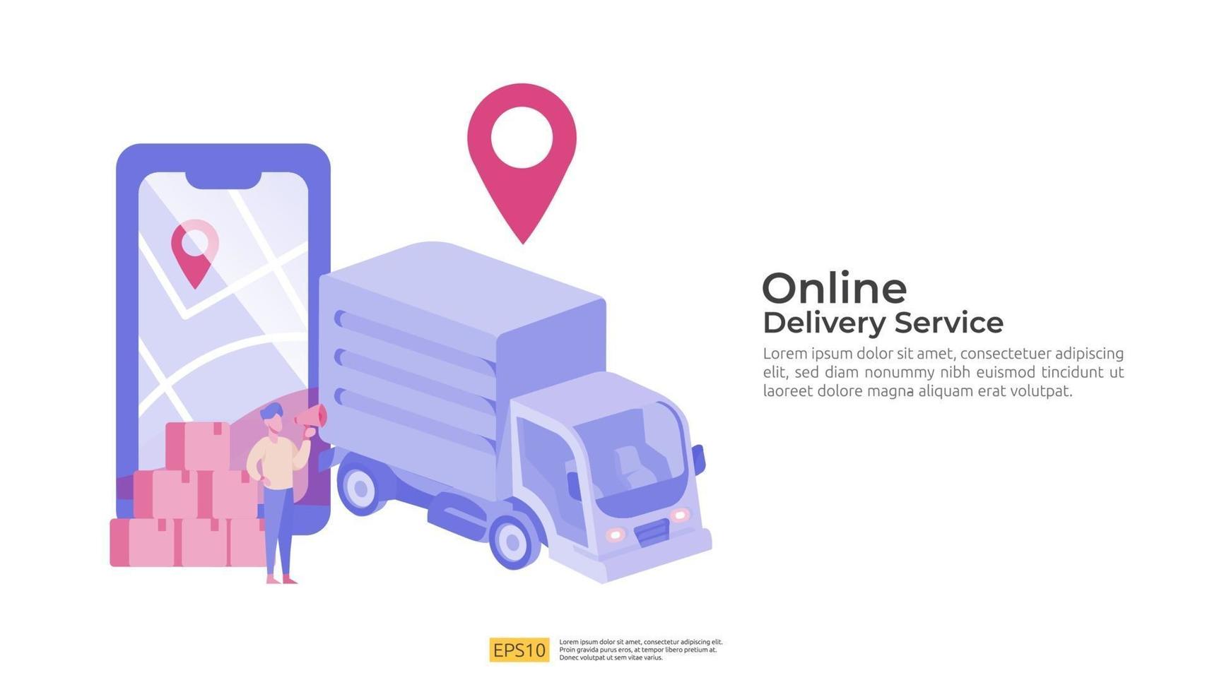 ilustração de transporte de serviço de entrega online. rastreamento de pedido vetor