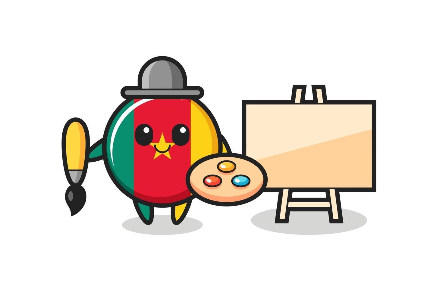 ilustração do mascote do emblema da bandeira dos Camarões como pintor vetor