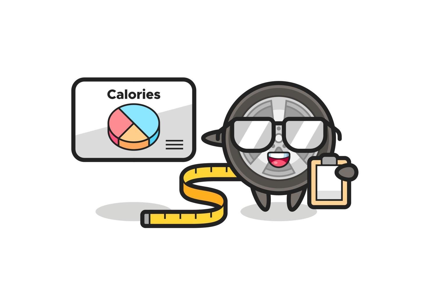 ilustração do mascote da roda de carro como nutricionista vetor