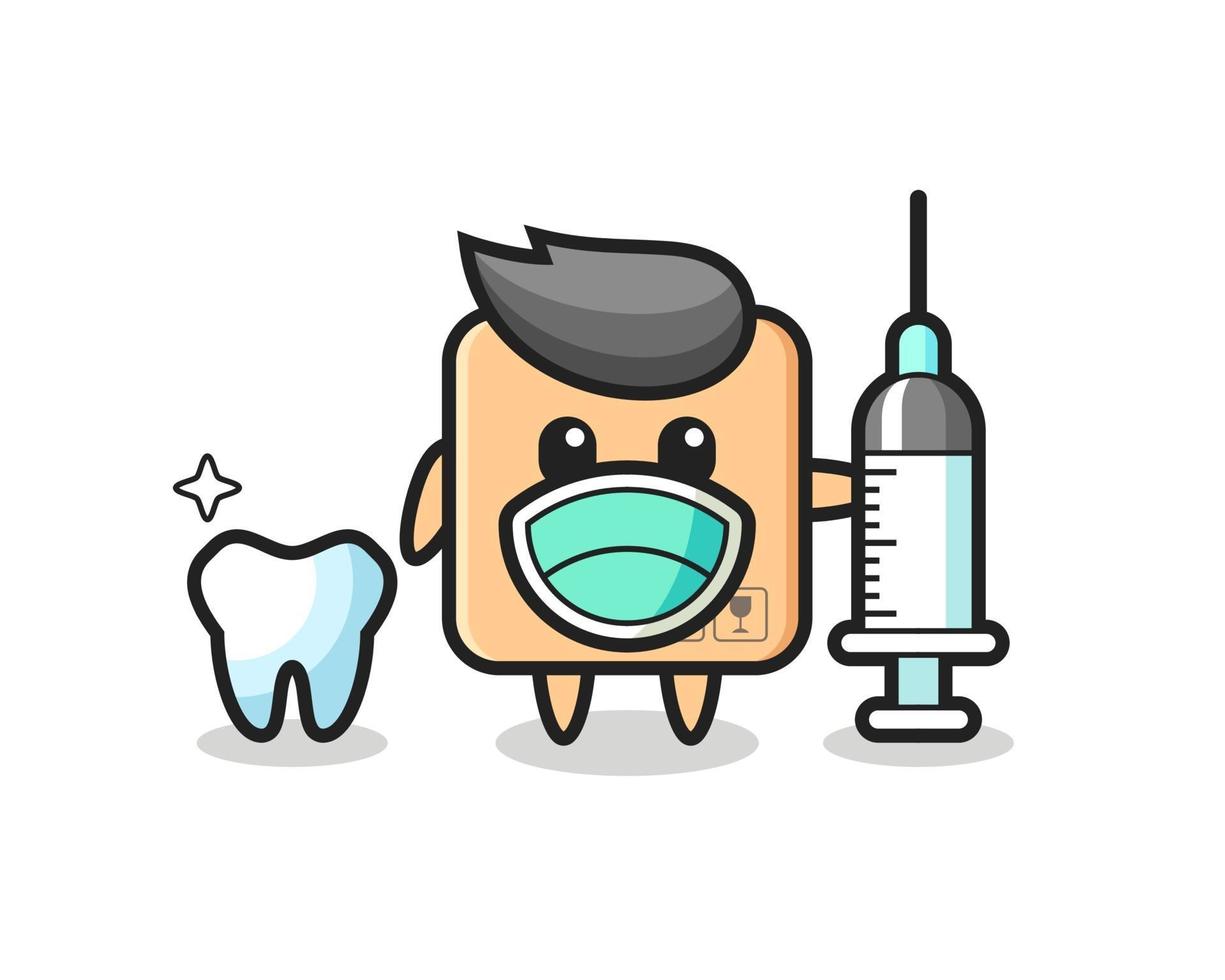 personagem mascote da caixa de papelão como dentista vetor