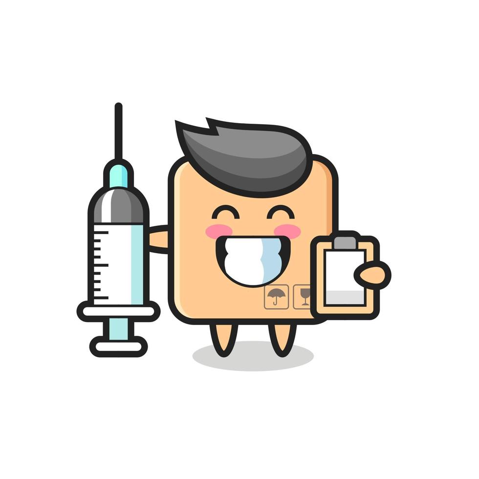 ilustração de mascote de caixa de papelão como um médico vetor