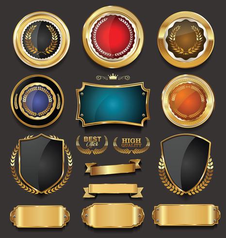 Emblemas e etiquetas de ouro premium de luxo vetor