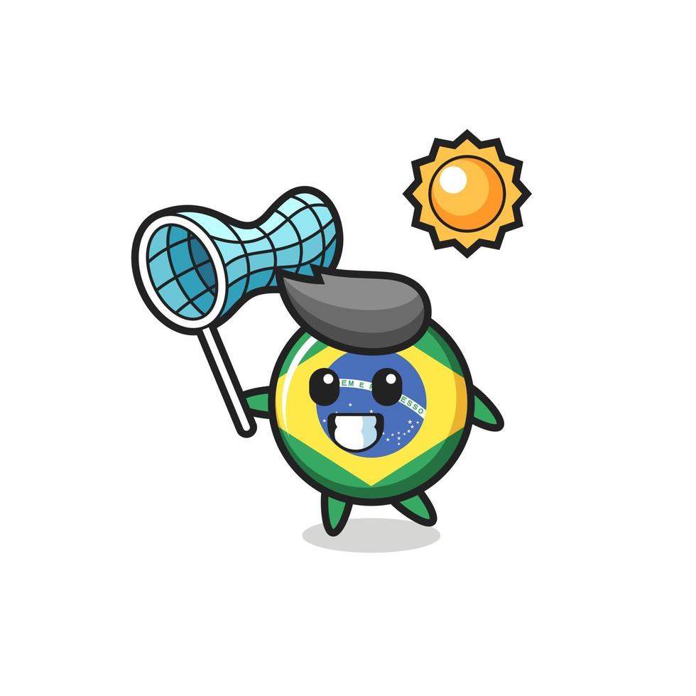 ilustração do mascote do emblema da bandeira do brasil é pegar borboleta vetor