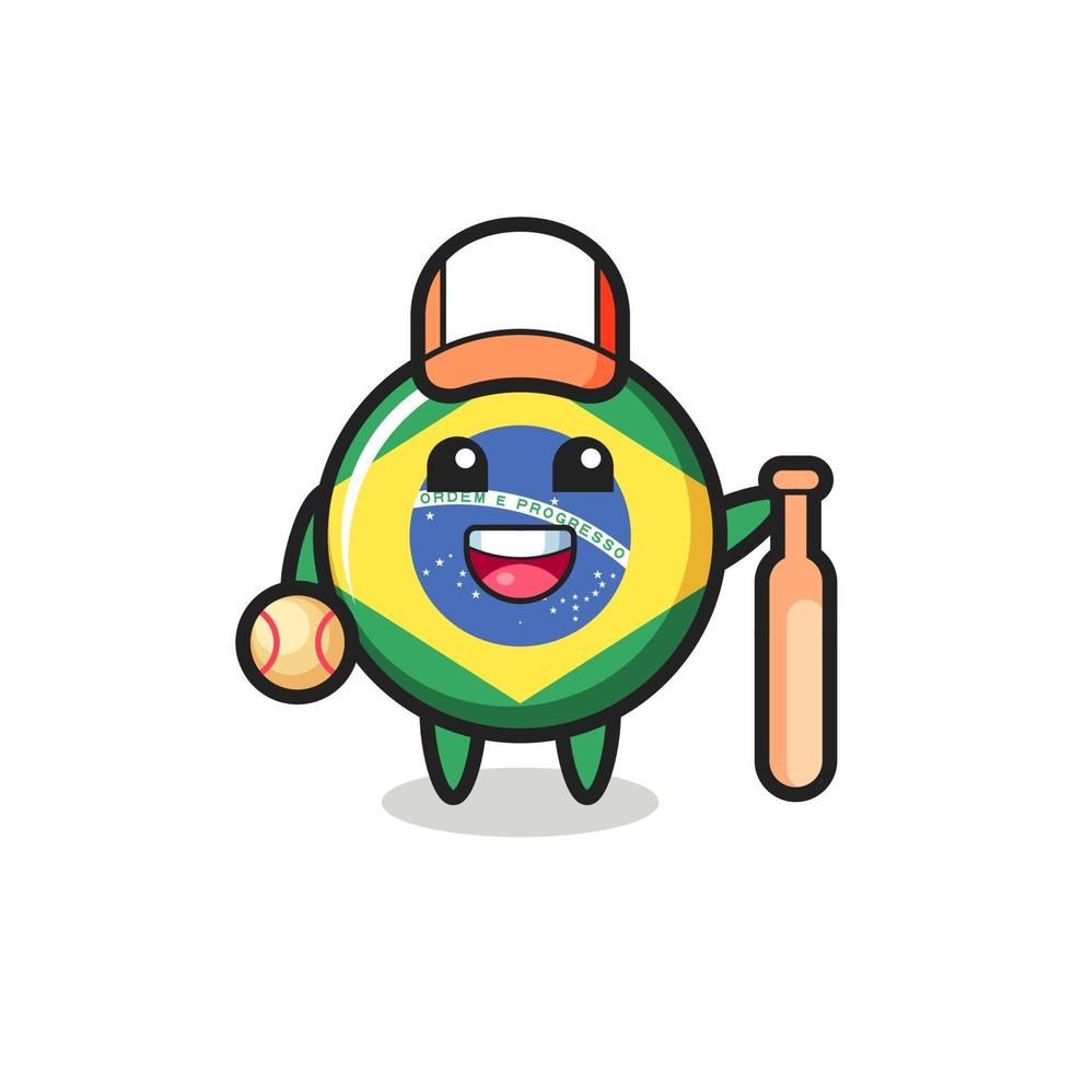 personagem de desenho animado do distintivo da bandeira do brasil como jogador de beisebol vetor