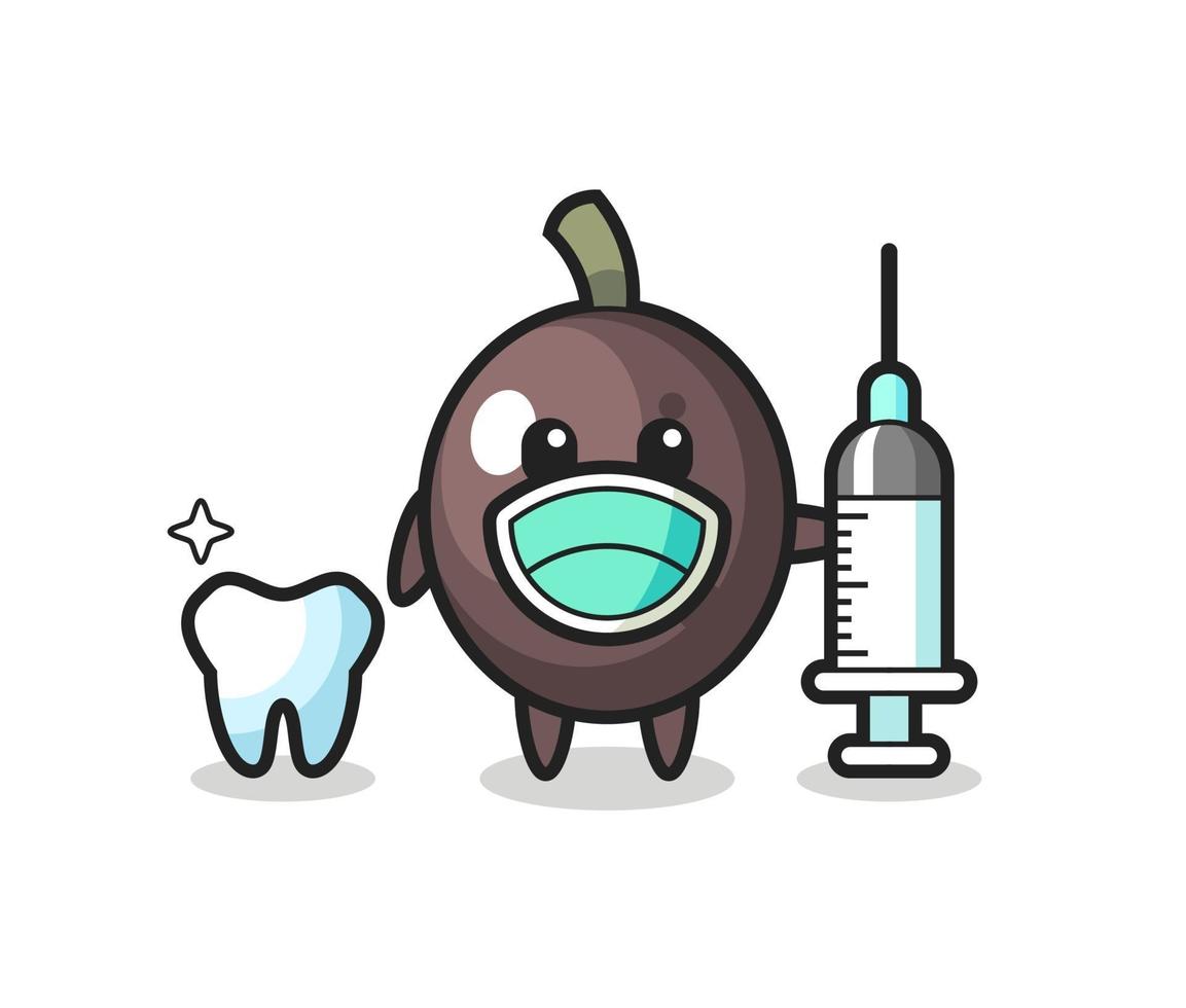 personagem mascote da azeitona preta como dentista vetor