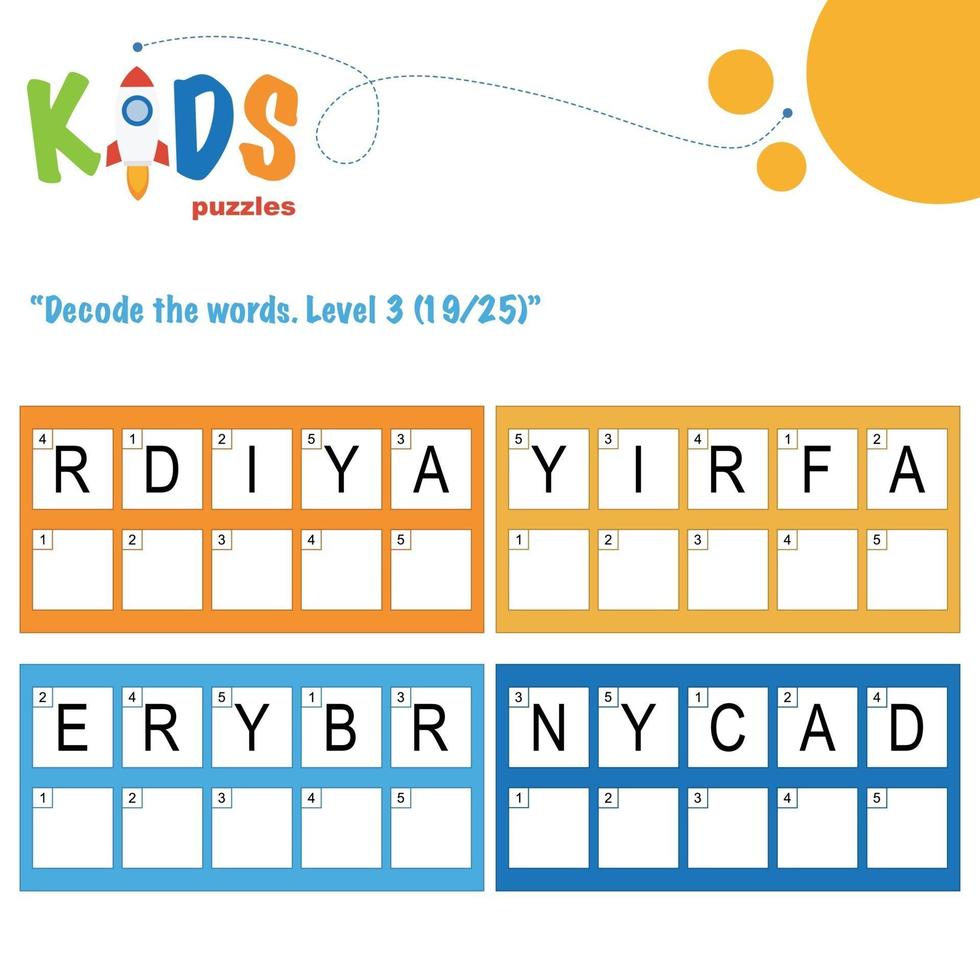 decodificar as palavras escondidas. planilha lógica fácil de imprimir para crianças vetor