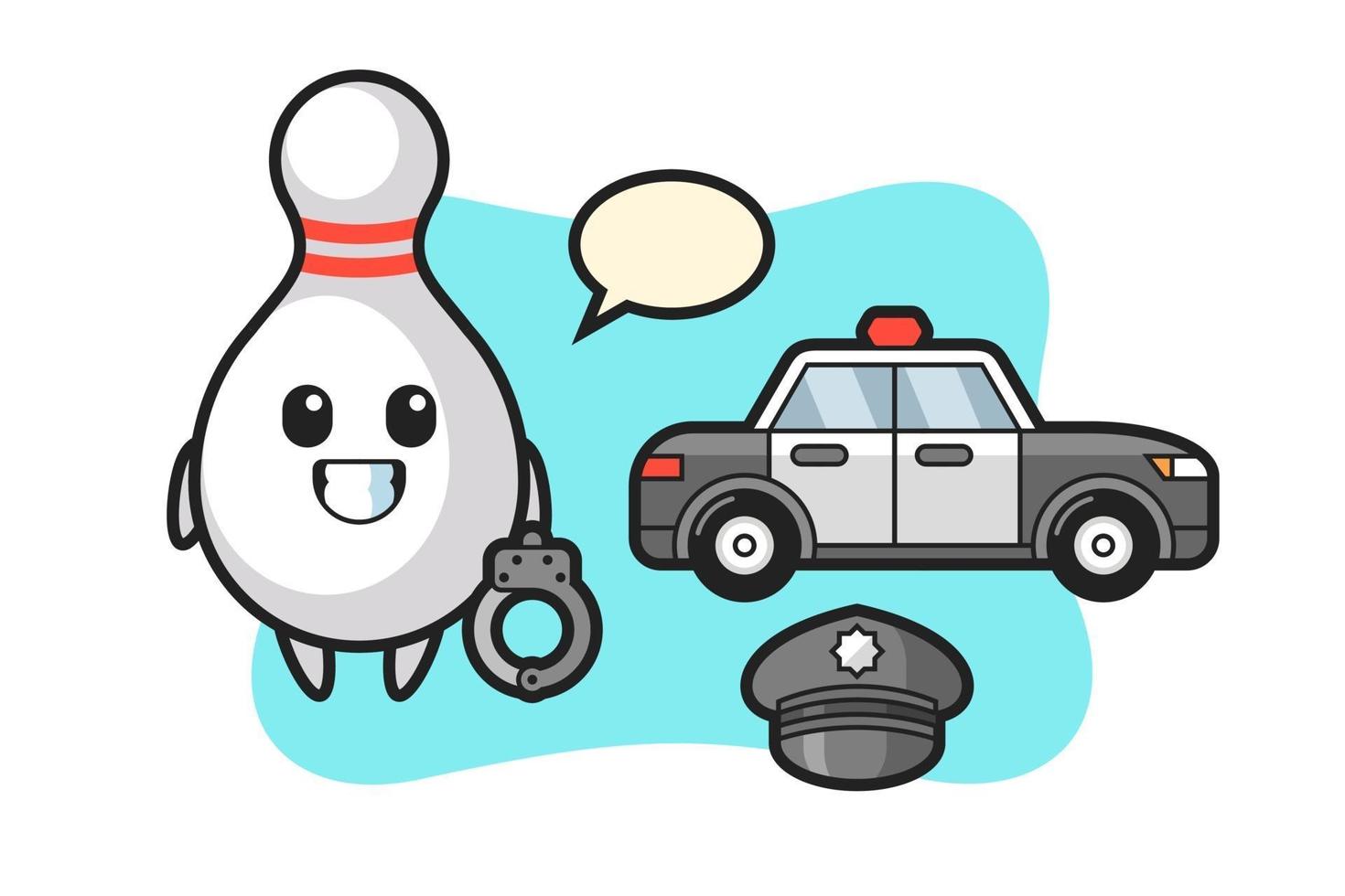 desenho animado mascote do pino de boliche como policial vetor