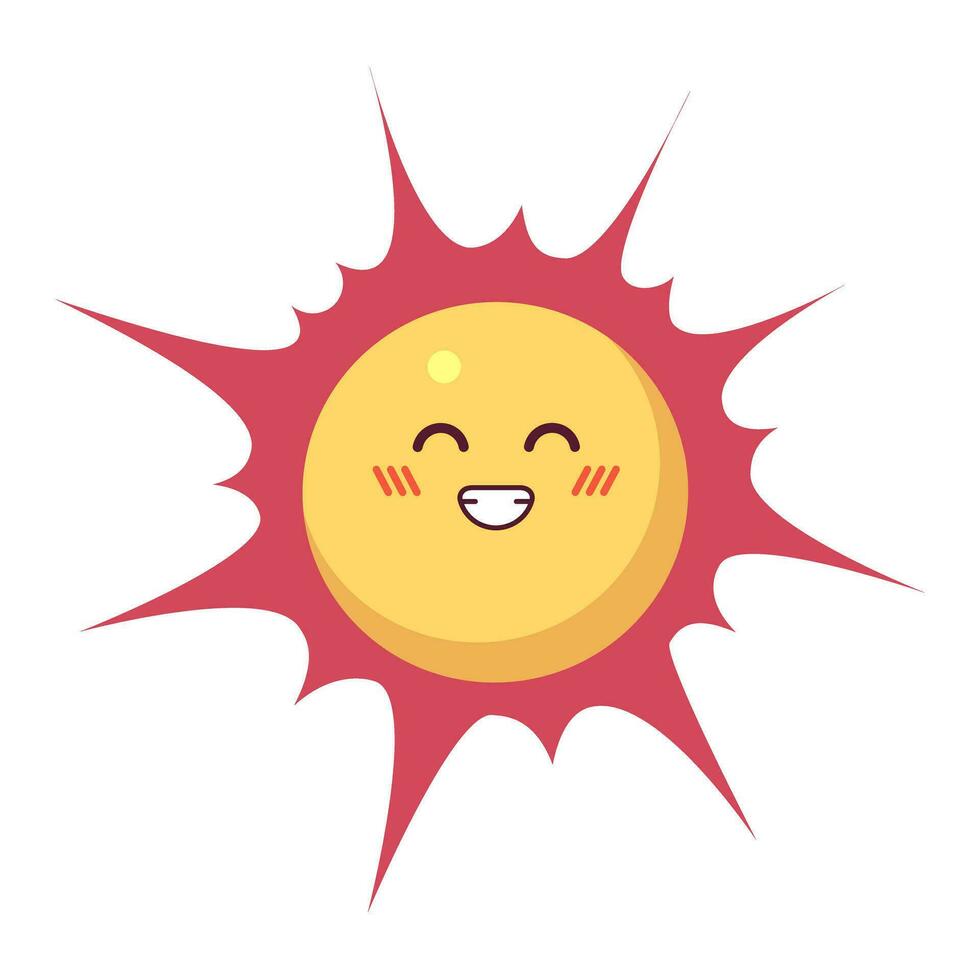 sorrindo Sol cabeça 2d desenho animado personagem. felicidade cheio de dentes sorrir brilho do sol isolado vetor personagem branco fundo. verão clima. calor conforto. sorridente ensolarado cor plano local ilustração