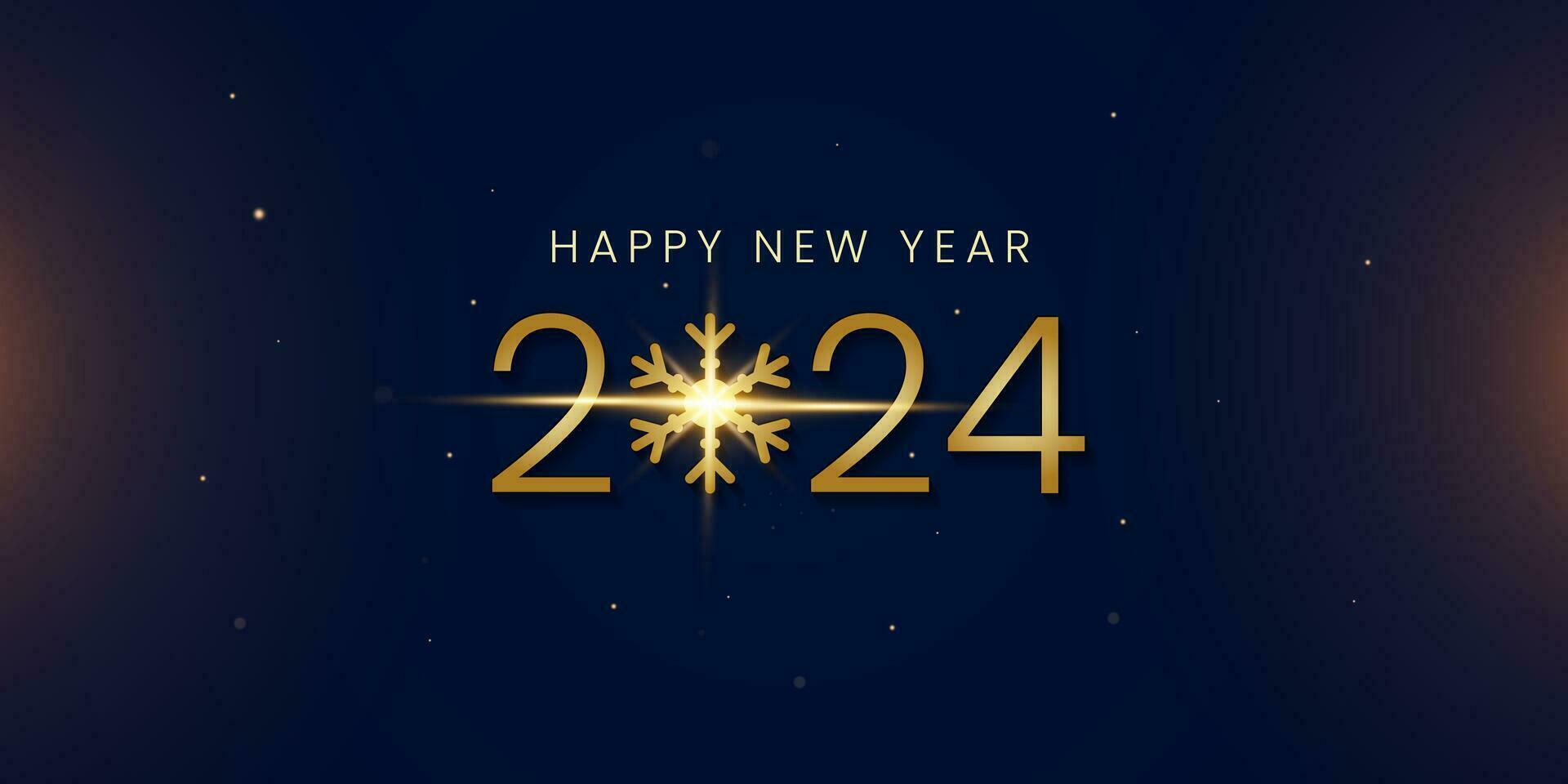 2024 Novo ano véspera. feliz Novo ano 2024 convite poster com dourado floco de neve. vetor