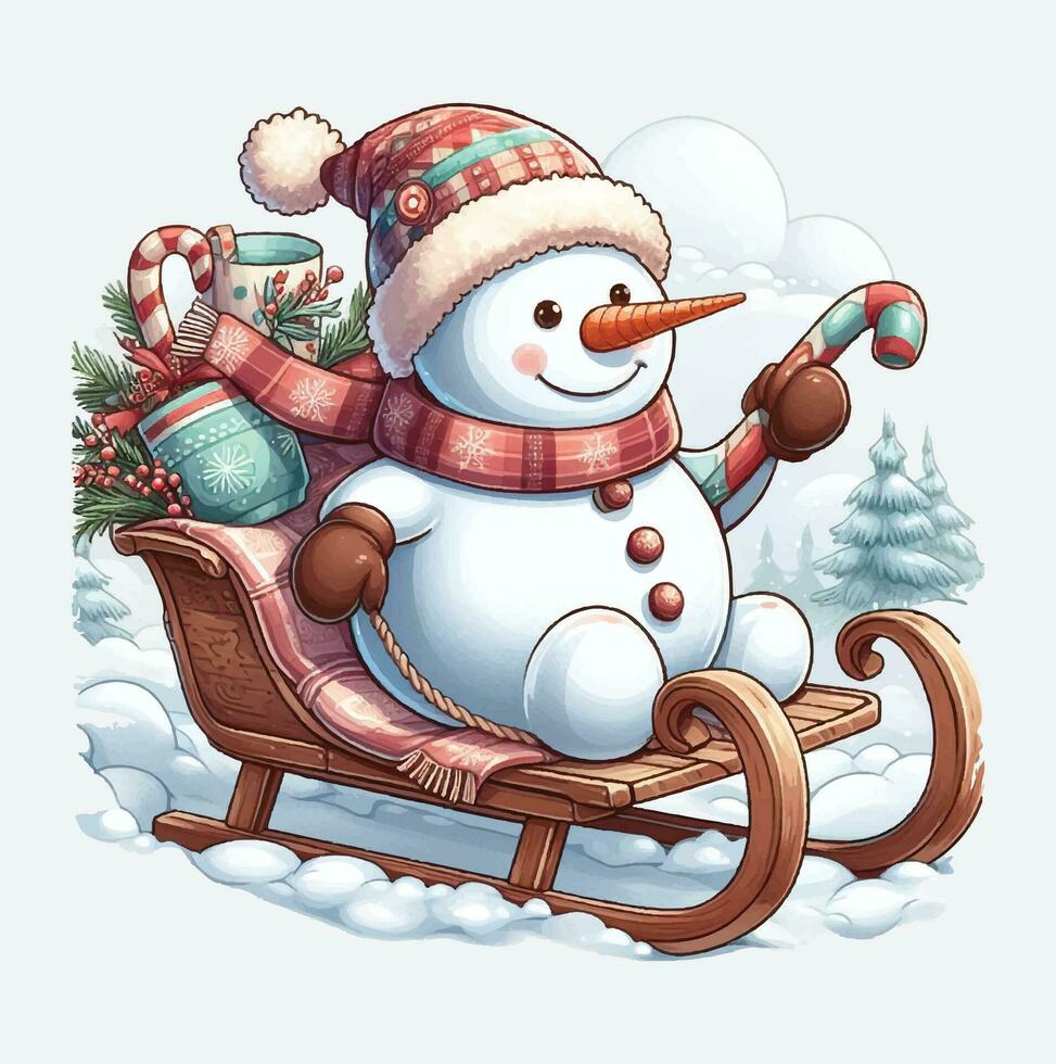 boneco de neve em uma trenó passeio vetor arquivo, Natal cena, papai noel, Natal feriado, vetor ilustração Arquivo