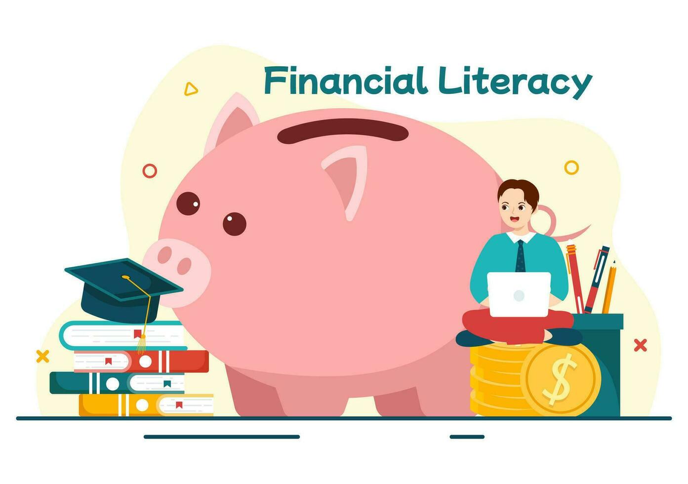 financeiro alfabetização webinar vetor ilustração com finança gerenciamento, investimento dinheiro e despesas dentro Educação contabilidade plano fundo Projeto