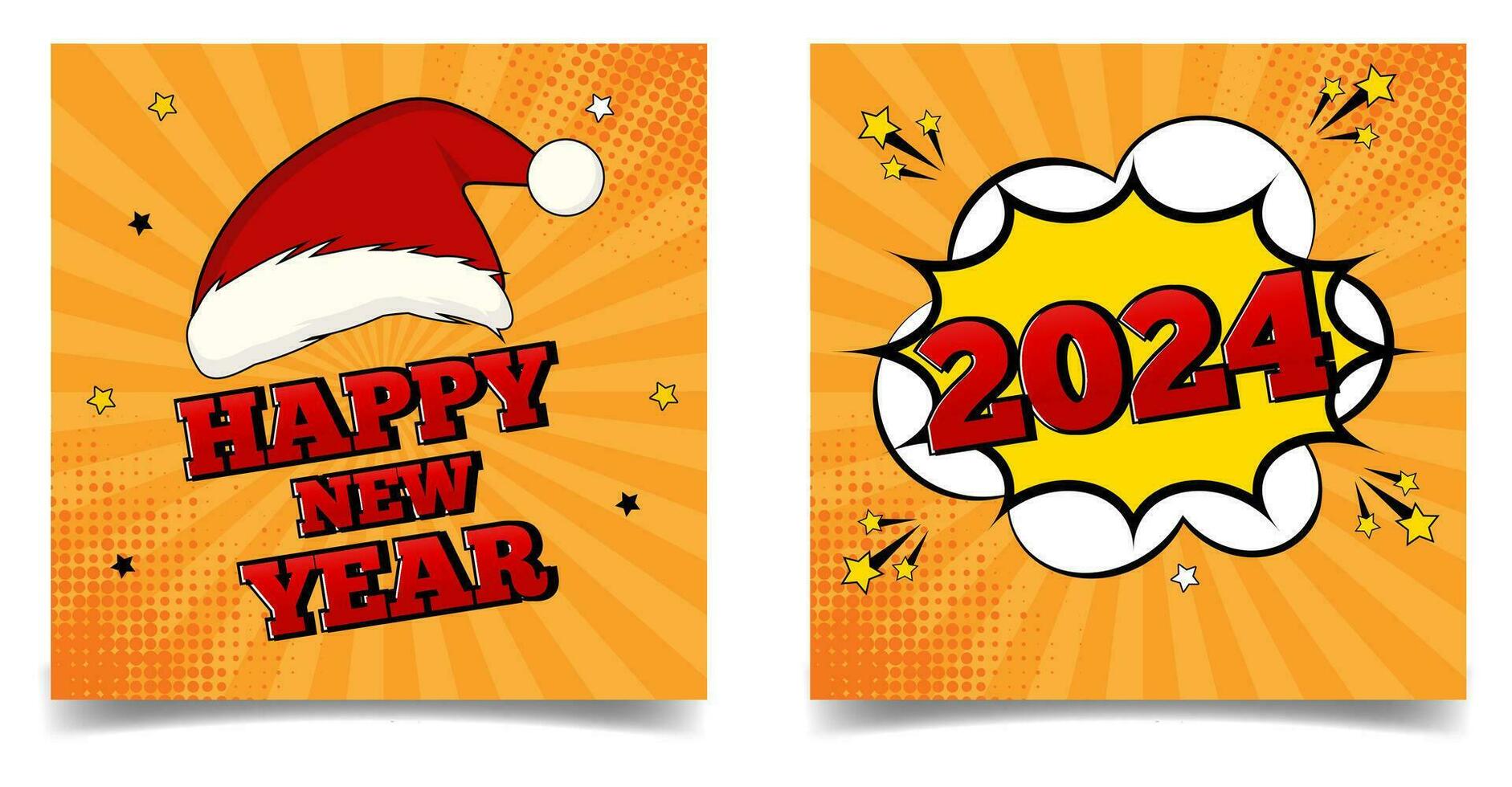 Novo ano cartão conjunto dentro retro quadrinho estilo com santa claus chapéu. vetor