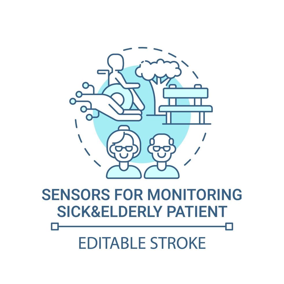 sensores para monitorar o ícone do conceito de pacientes doentes e idosos vetor