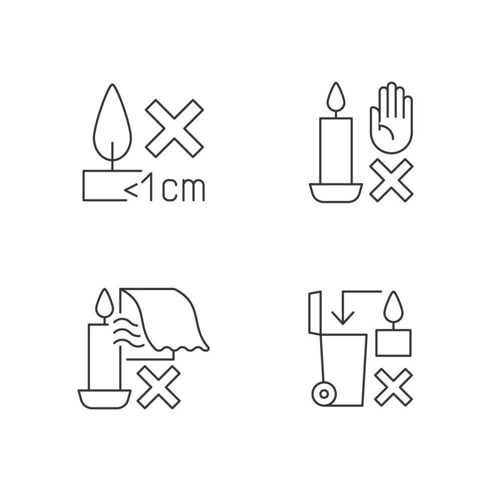 etiqueta de segurança para velas artesanais conjunto de ícones de etiqueta manual linear vetor