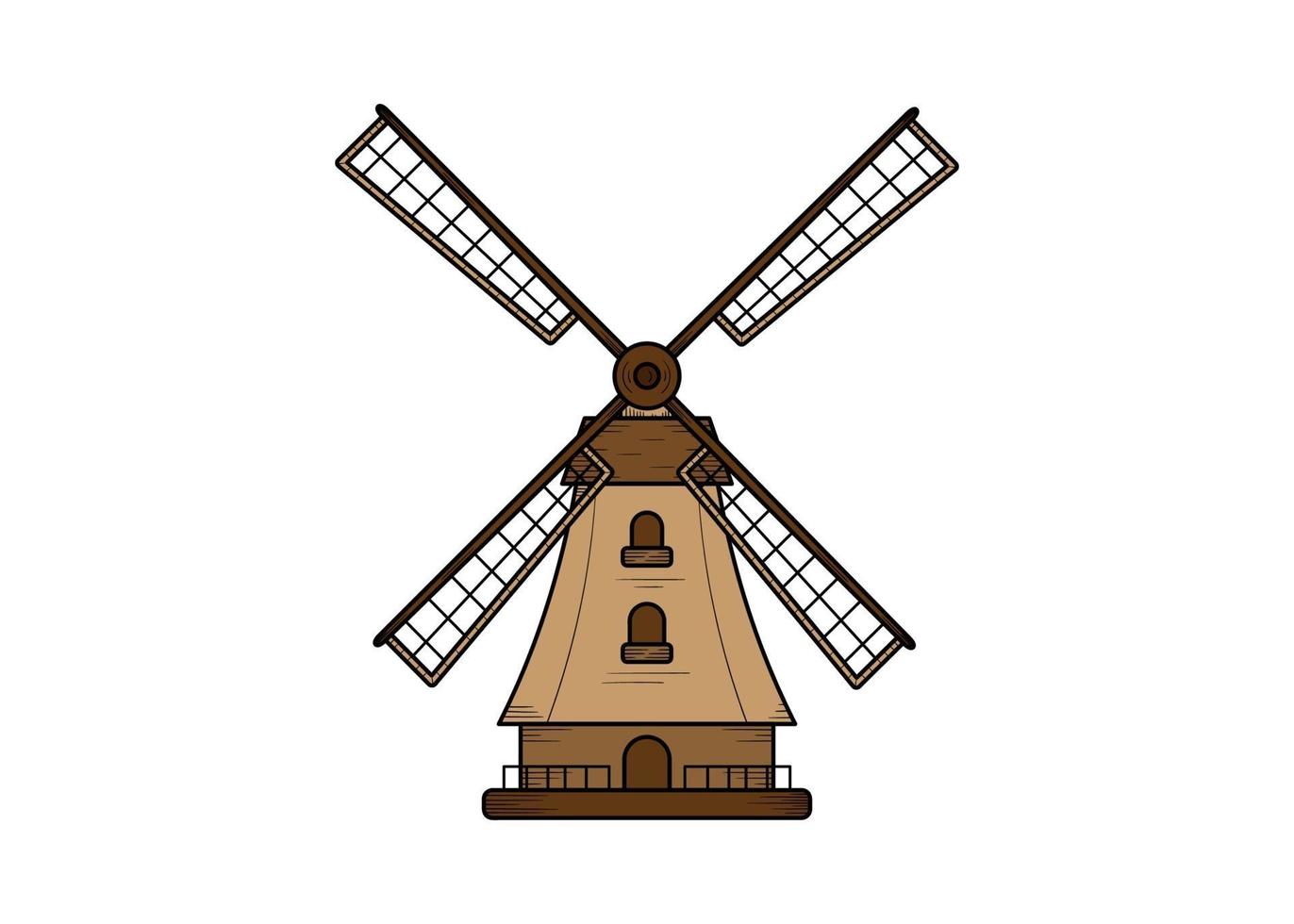 modelo de design de ilustração de mão desenhada de fazenda de moinho de vento isolado vetor