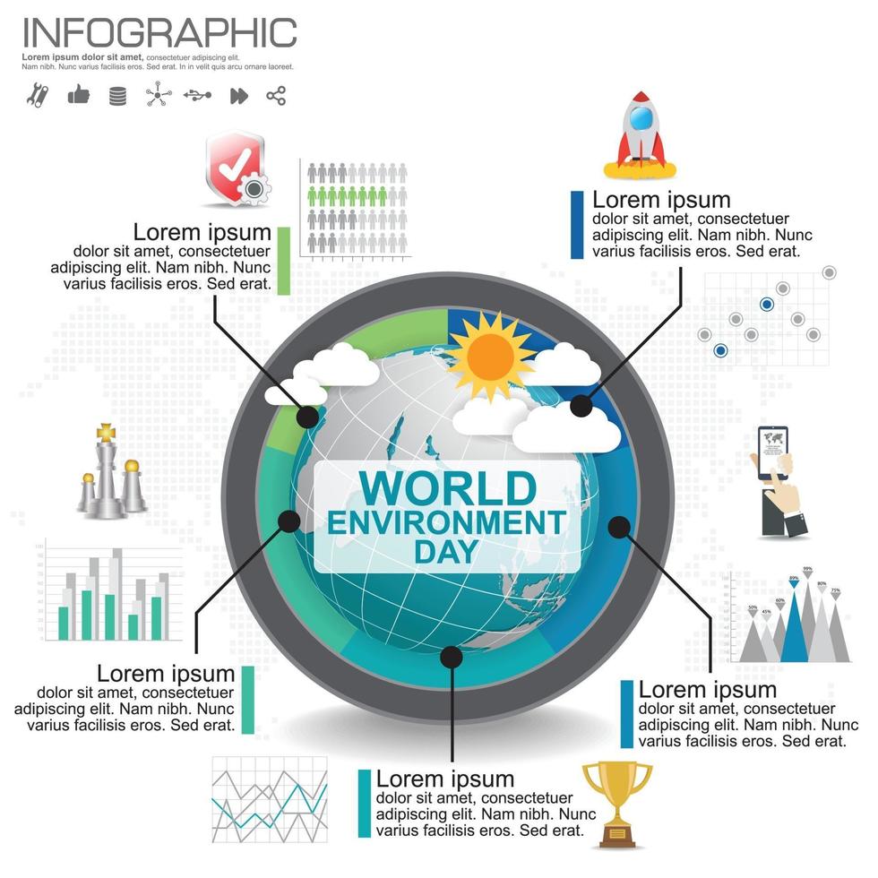 globo terrestre com infográfico. conceito do dia do ambiente mundial. vetor