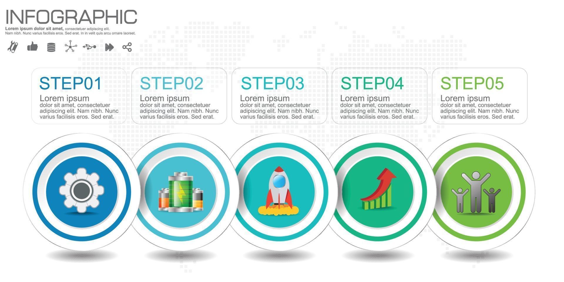 Etapas ou processos de design de infográfico de 5 partes. vetor