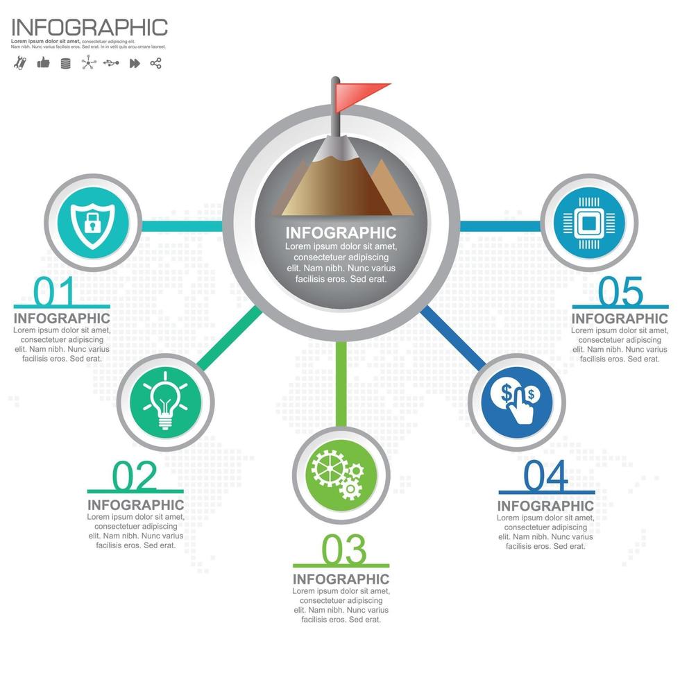 Etapas ou processos de design de infográfico de 5 partes. vetor