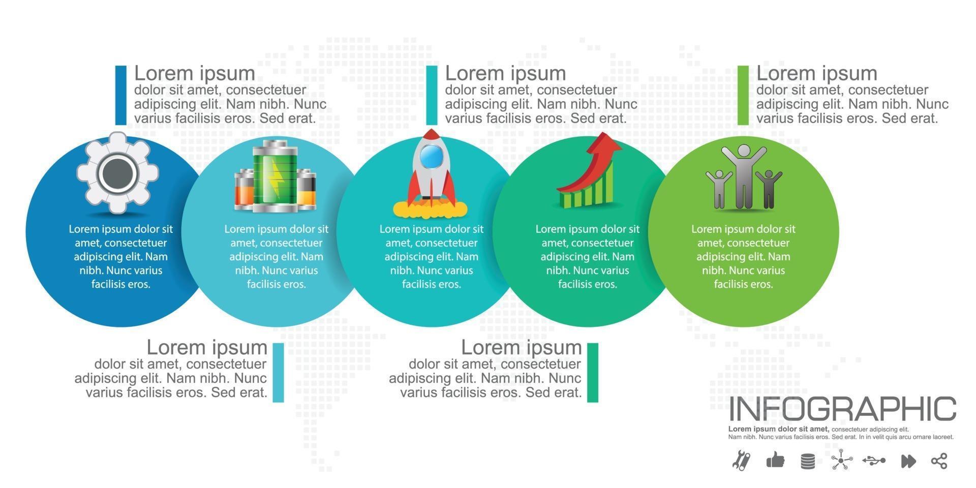 Etapas ou processos de design de infográfico de 5 partes. vetor