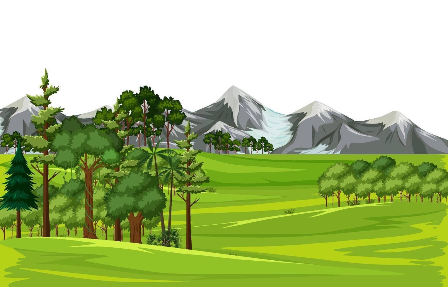 paisagem de campo em branco com muitas árvores e fundo de montanha vetor