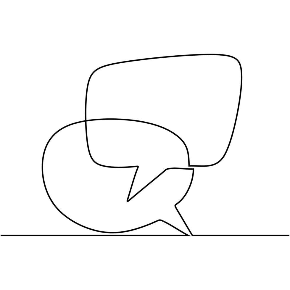 desenho de linha contínua de balão de fala, gráfico em preto e branco vetor