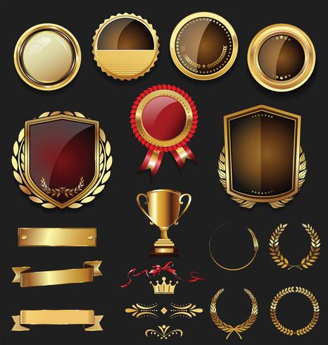 Emblemas e etiquetas de ouro premium de luxo vetor