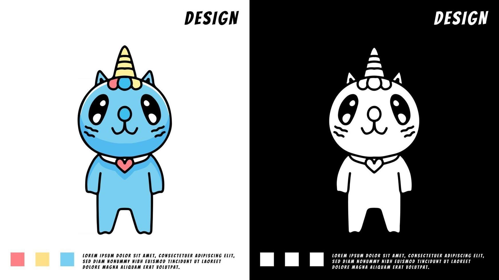 Unicórnio de gato bonito dos desenhos animados, ilustração para t-shirt, cartaz, adesivo ,. vetor
