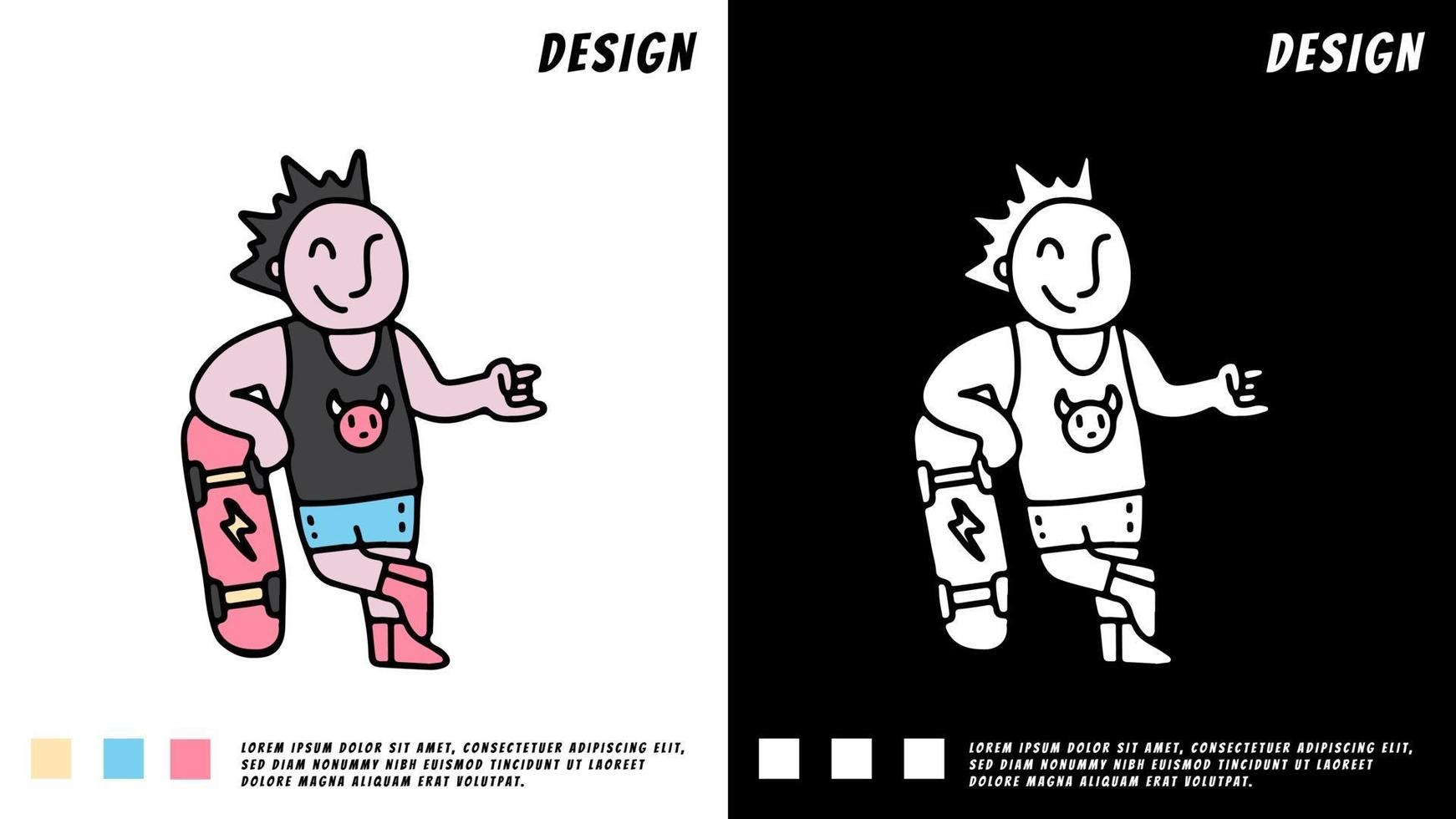 menino punk com skate, ilustração para camiseta vetor