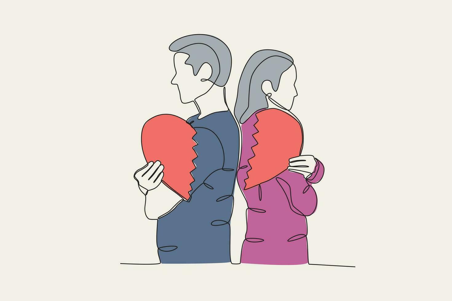 cor ilustração do uma marido e esposa separando vetor