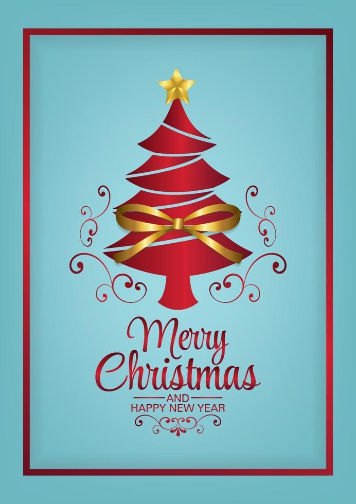 cartão vermelho da árvore de natal da arte do feliz natal vetor